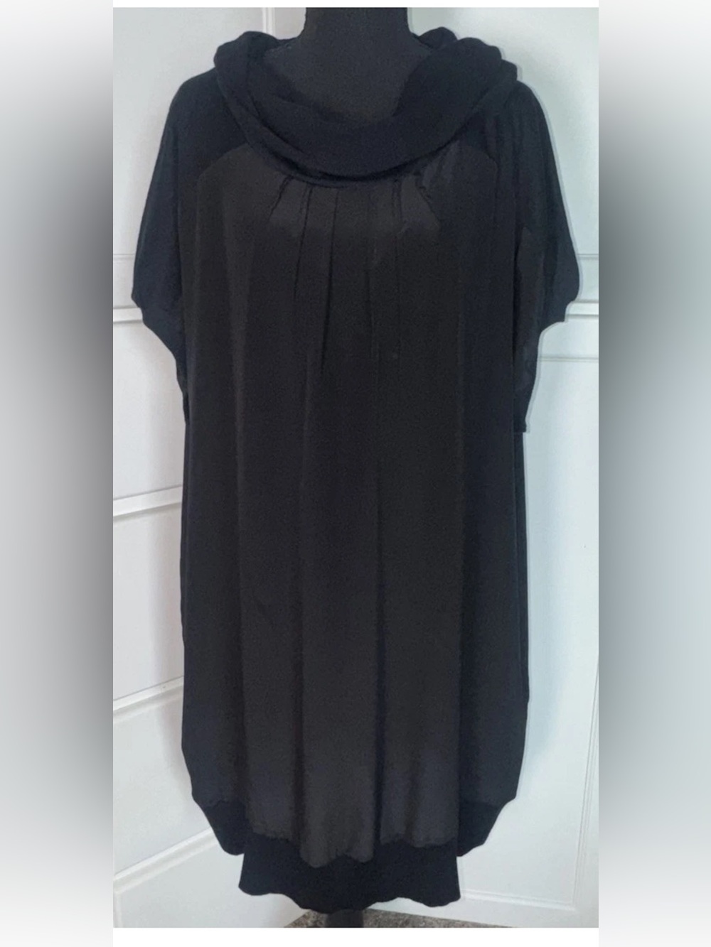 Persona Marina Rinaldi Dress L Black 100% Silk Wool Cashmere Cowl NWT